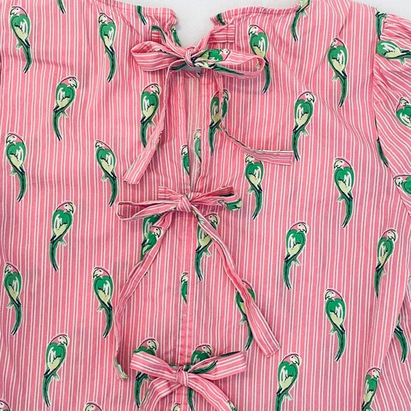 Crown & Ivy ruffle pink green blouse Womens Small parrots feminine resort beachy - Picture 3 of 7